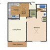 Floor plan for 1 bed, 1 bath, 630 sqft